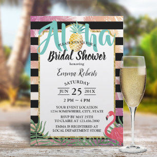 Tropical Pineapple Aloha Flamingo Bridal Shower Invitation