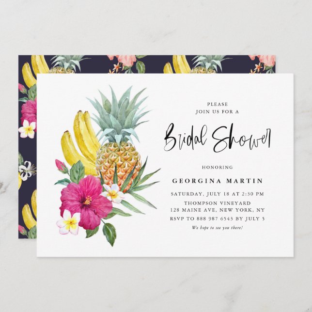 Tropical Pineapple and Hibiscus Bridal Shower Invitation (Front/Back)