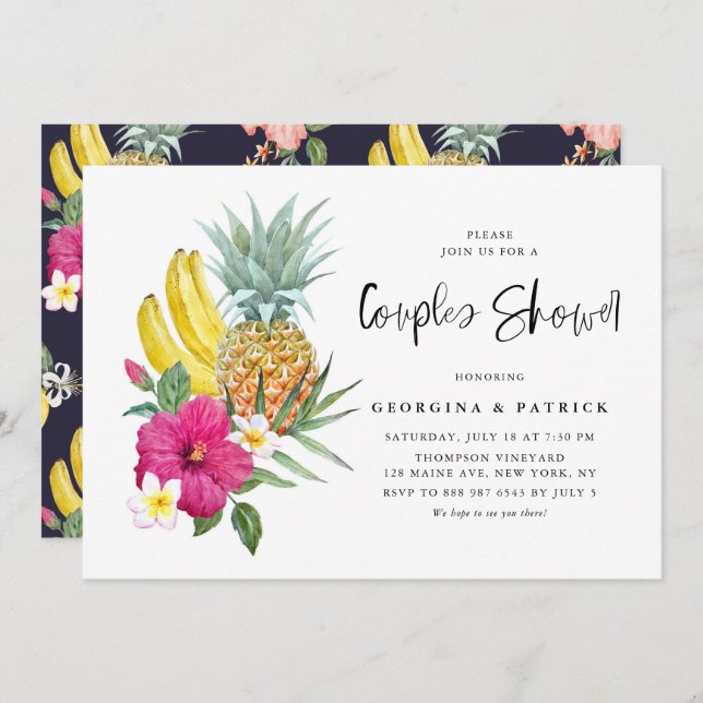 Tropical Pineapple and Hibiscus Couples Shower Invitation (Front/Back)