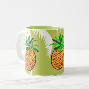 Tropical Pineapple and Palm Fronds Two-Tone Coffee Mug