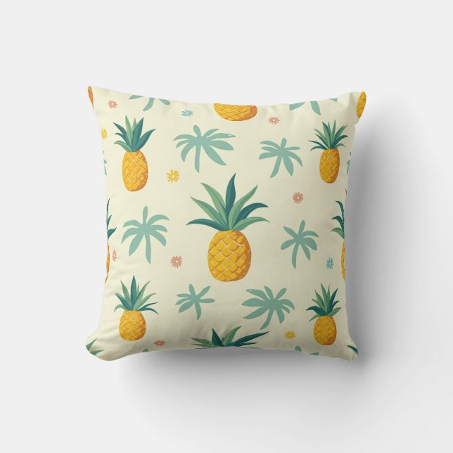 tropical pineapple and tree pattern design pillow  (Front)