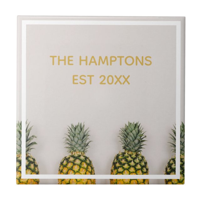 Tropical Pineapple Anniversary Wedding Ceramic Tile (Front)