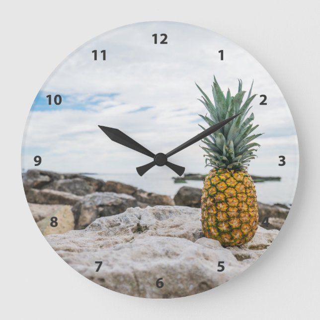 Tropical Pineapple at the Beach Large Clock (Front)