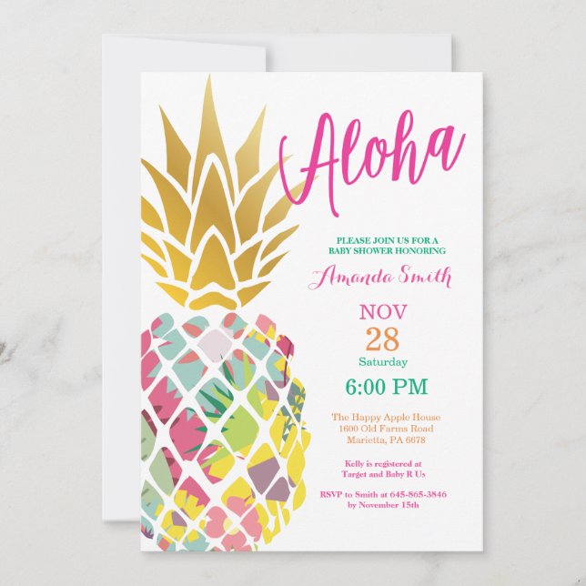 Tropical Pineapple Baby Shower Invitation (Front)