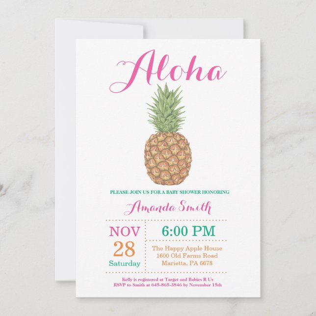 Tropical Pineapple Baby Shower Invitation (Front)
