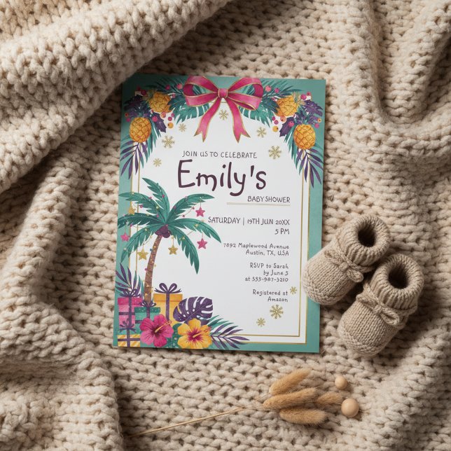 Tropical Pineapple Baby Shower Invitation (Tropical pineapple baby shower invitation with colorful florals and summer vibes)
