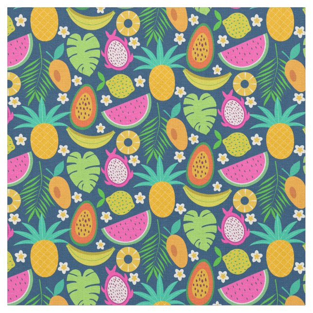 Tropical Pineapple Banana watermelon Fruits Fabric (Close Up)