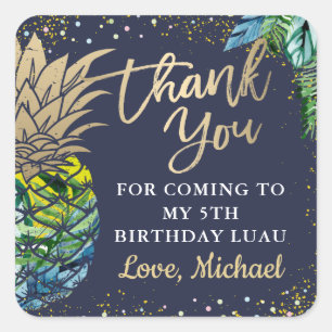 Tropical Pineapple Beach Party Navy Blue Thank You Square Sticker