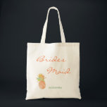Tropical pineapple beach wedding peachy bridesmaid tote bag<br><div class="desc">Whimsical modern beach wedding bridesmaid tote bag with tropical peachy pink and faux gold glitter pineapple. Perfect choice for a modern beach,  sea,  oceanfront,  coastal,  tropical,  nautical or destination aloha themed wedding. Personalise it with your title and name!</div>