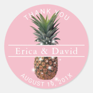 Tropical Pineapple Beach Wedding Pink Thank You Classic Round Sticker