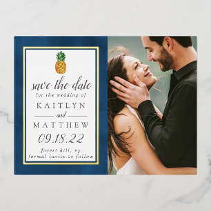 Tropical Pineapple Beach Wedding Save The Date Foil Invitation Postcard