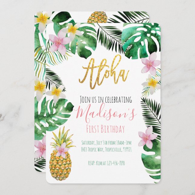 Tropical Pineapple Birthday Invitation (Front/Back)