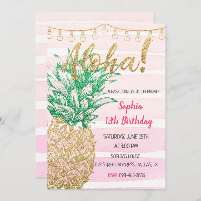 Tropical Pineapple Birthday Invitation (Front/Back)