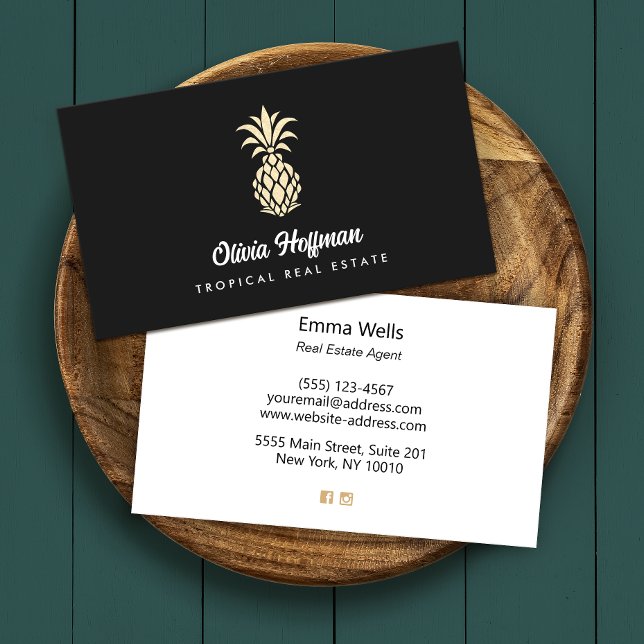 Tropical Pineapple Black and Gold  Business Card (Creator Uploaded)