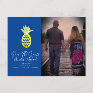 Tropical Pineapple Blue Save the Date Photo  Postcard