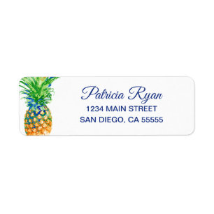 Tropical Pineapple Blue Typography Return Address Return Address Label