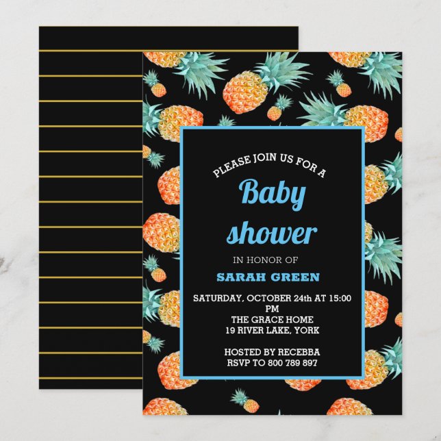 Tropical Pineapple Boy Baby Shower Invitation (Front/Back)