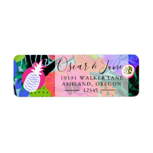 Tropical Pineapple Bright Flowers Return Address Label