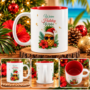 Tropical Pineapple Christmas Card   Warm Holiday  Two-Tone Coffee Mug