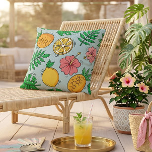 Tropical Pineapple Citrus Hibiscus Fruit Pattern Cushion