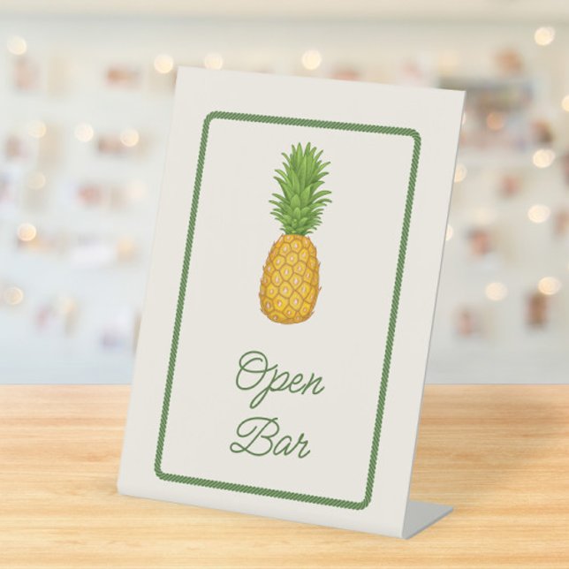 Tropical Pineapple Coastal Open Bar Wedding Pedestal Sign (Creator Uploaded)