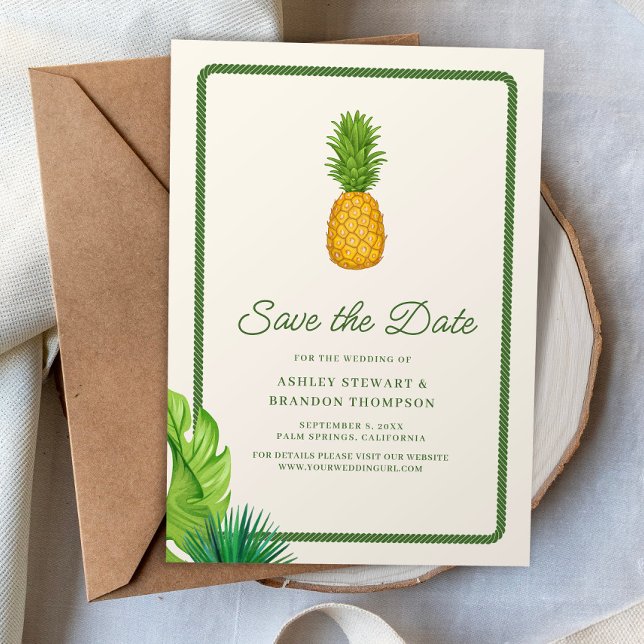 Tropical Pineapple Coastal Wedding Save the Date Invitation (Creator Uploaded)
