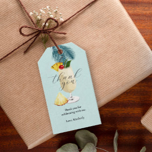 Tropical Pineapple Cocktail Birthday Thank You Gift Tags