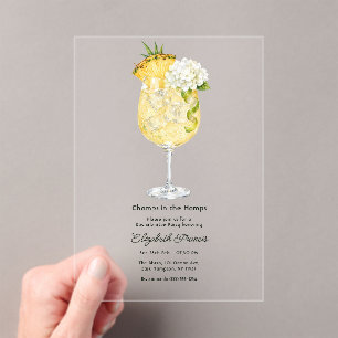 Tropical Pineapple Cocktail Hamptons Bachelorette Acrylic Invitations