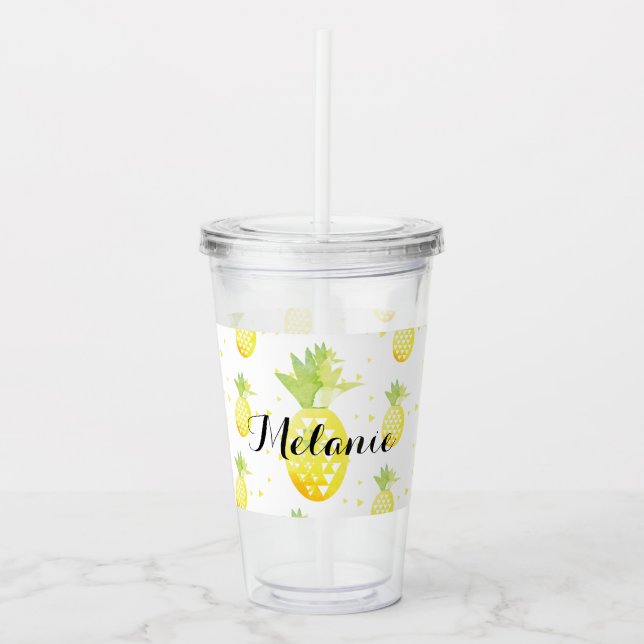 Tropical Pineapple Confetti Pattern Name   Acrylic Tumbler (Front)