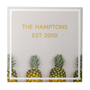 Tropical Pineapple Custom Name & Anniversary Ceramic Tile