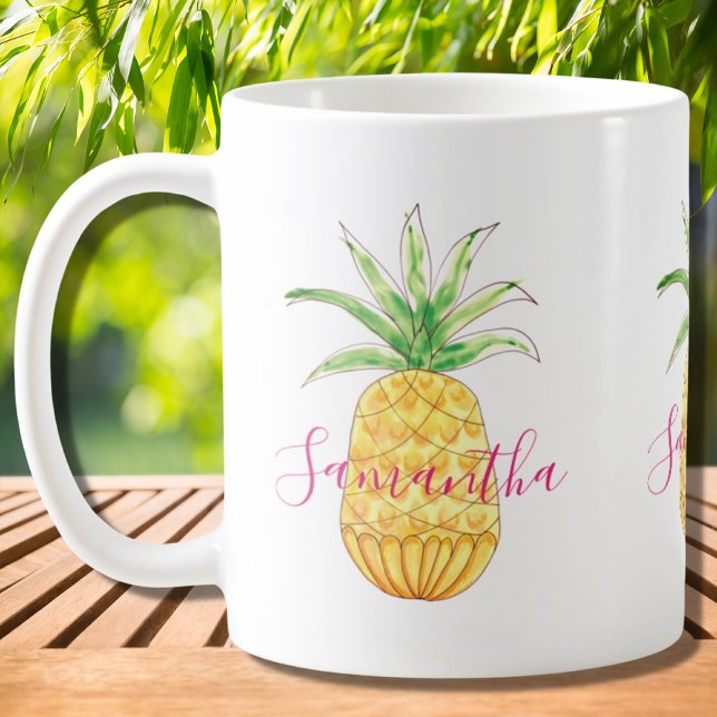 Tropical Pineapple Custom Watercolor Coffee Mug (Creator Uploaded)