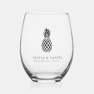 Tropical Pineapple Destination Wedding Favour  Stemless Wine Glass