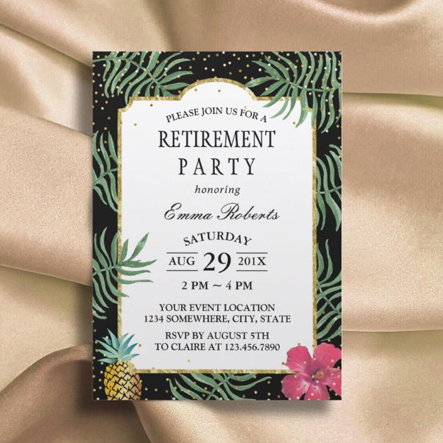 Tropical Pineapple Elegant Beach Retirement Invitation (Creator Uploaded)