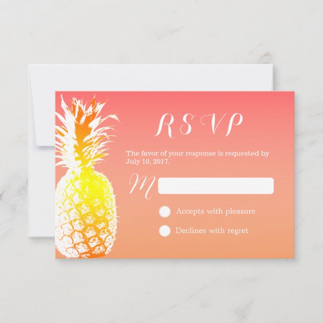 Tropical Pineapple Elegant Wedding RSVP (Front)