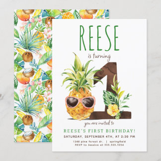 Tropical Pineapple First Birthday Invitation