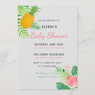 Tropical Pineapple Flamingo Baby Shower invitation