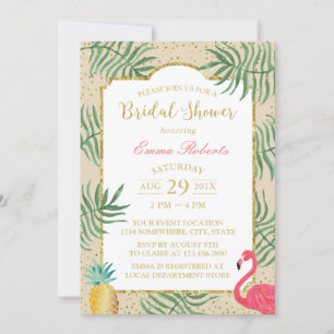 Tropical Pineapple & Flamingo Beach Bridal Shower Invitation