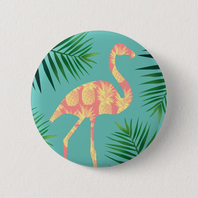 Tropical Pineapple Flamingo & Foliage 6 Cm Round Badge (Front)