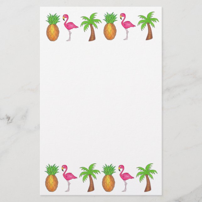 Tropical Pineapple Flamingo Palm Tree Stationery (Front)