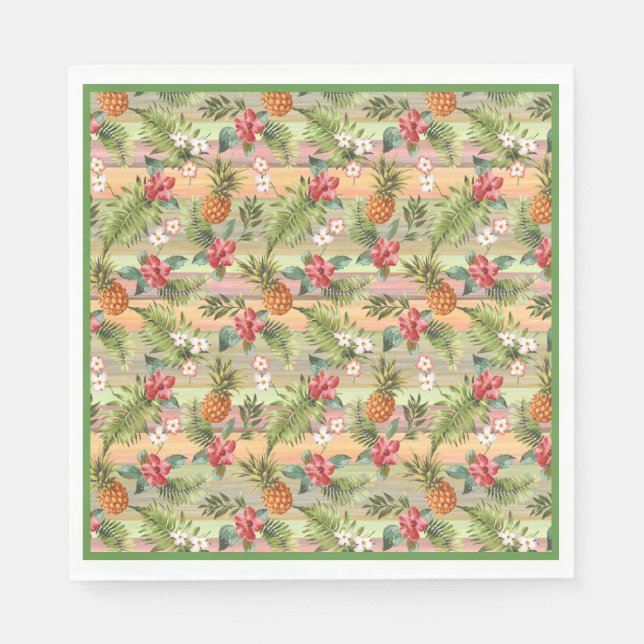 Tropical Pineapple Floral Botanical Leaves Pattern Napkin (Front)