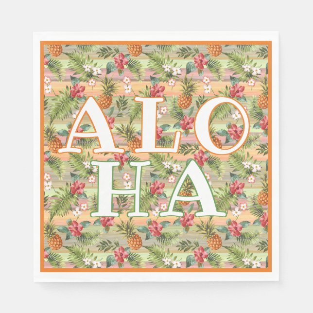 Tropical Pineapple Floral Botanical Leaves Pattern Napkin (Front)