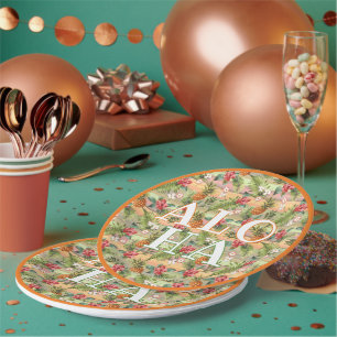 Tropical Pineapple Floral Botanical Leaves Pattern Paper Plate