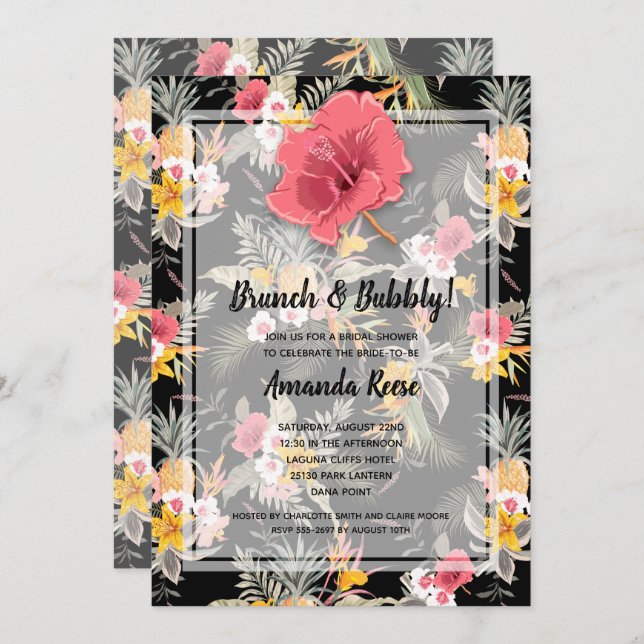 Tropical Pineapple Floral Bridal Shower Invitation (Front/Back)