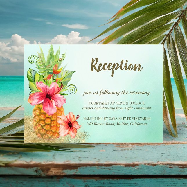 Tropical Pineapple Floral Wedding Reception Enclosure Card (Creator Uploaded)