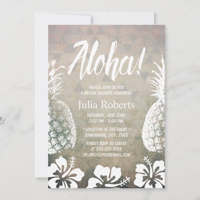 Tropical Pineapple Geometric Beach Bridal Shower Invitation (Front)