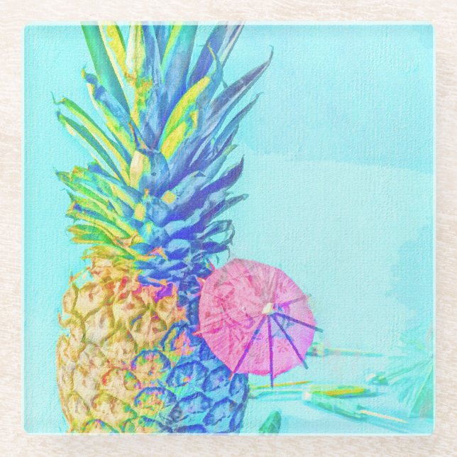Tropical Pineapple Glass Coaster (Front)