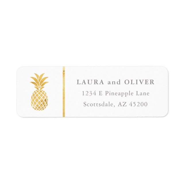Tropical Pineapple Gold Return Address Labels (Front)