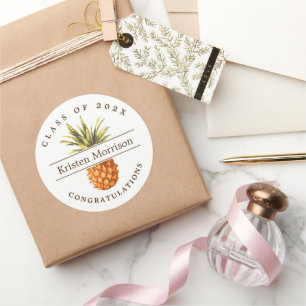 Tropical Pineapple Graduation Party Favour Classic Round Sticker
