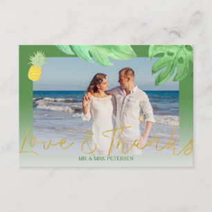 Tropical pineapple green wedding thank you photo