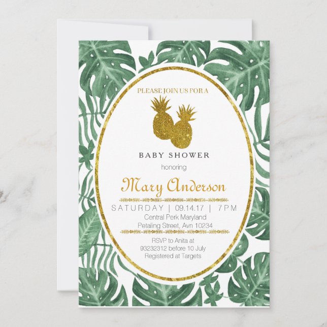 Tropical Pineapple Hawaiian Baby Shower Invitation (Front)